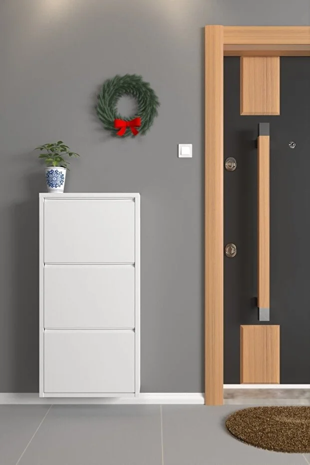 Üçlü Metal Ayakkabılık Beyaz